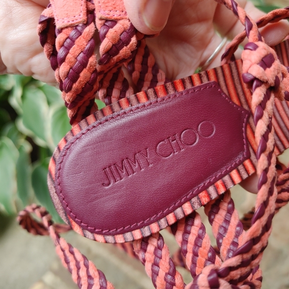 Jimmy Choo Trix 100mm Woven Multi-Wrap Sandal, Dark Shiraz/Coral 37 - Picture 14 of 16